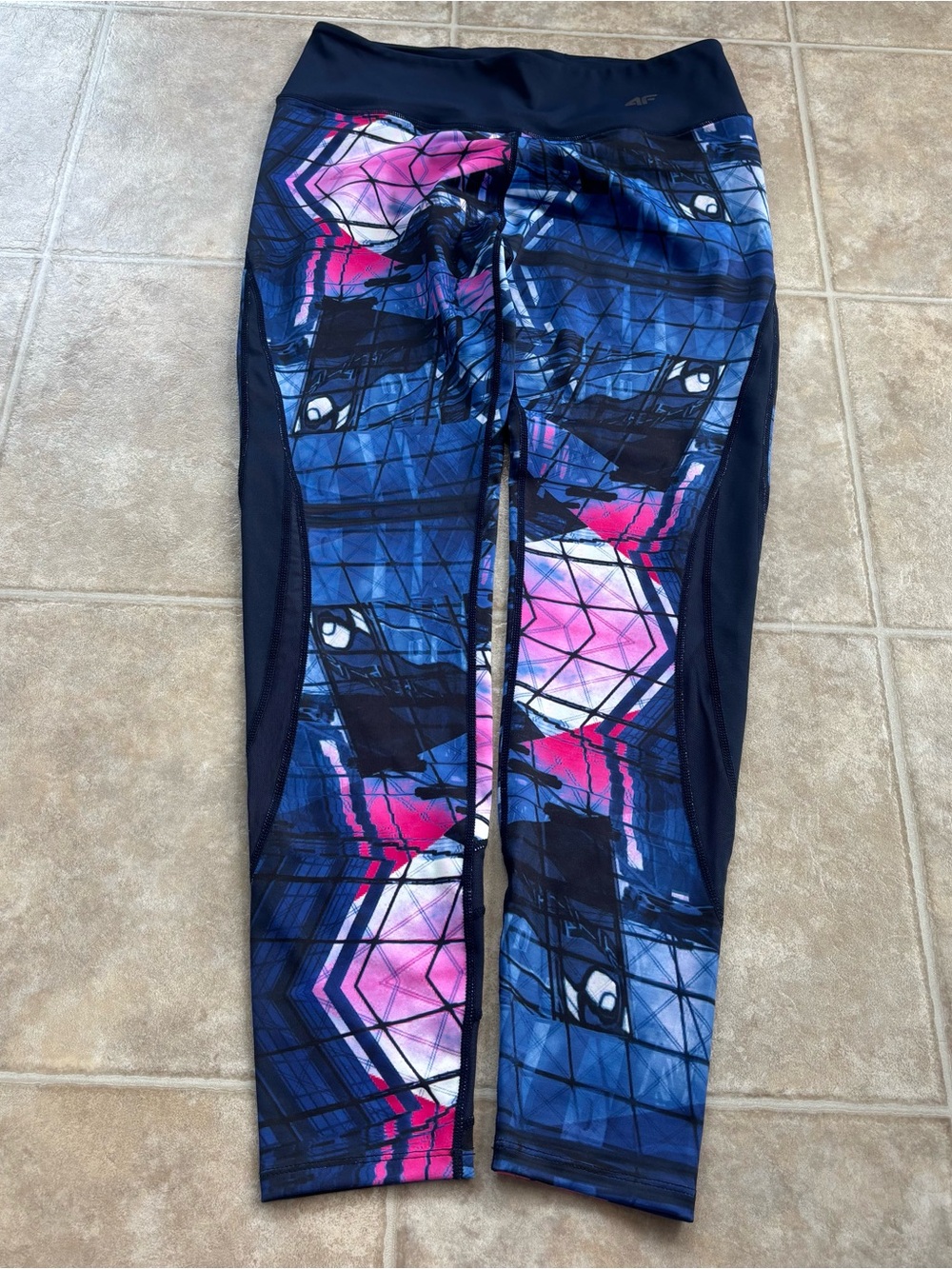 Womens Patterned Navy Leggings with Pink Accents